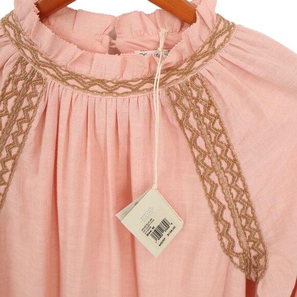 NWT Faherty Arles Dusty Pink Embroidered Ruffle Neck Peasant Blouse Top M - Picture 5 of 6